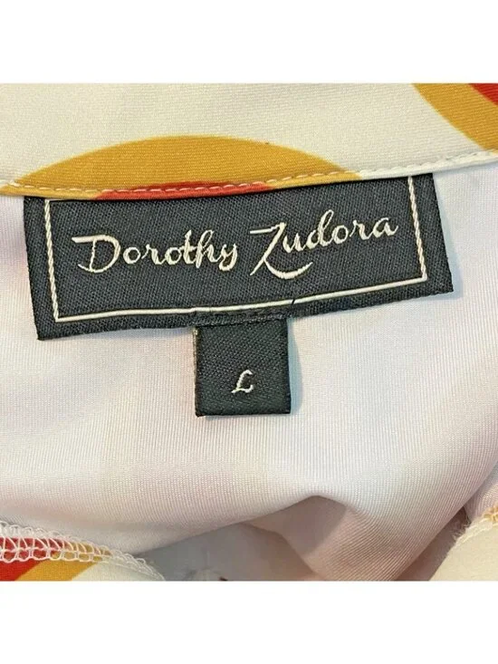 Dorothy Zudora Retro Polo Shirt Burning Sands Mens Large Mod Geo Print Disco - Picture 3 of 7